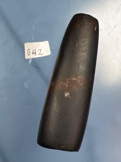 4 3/16" Banded Slate Tube Bannerstone, Found in Ontario Co., New York. 1 Small Spot Restoration end