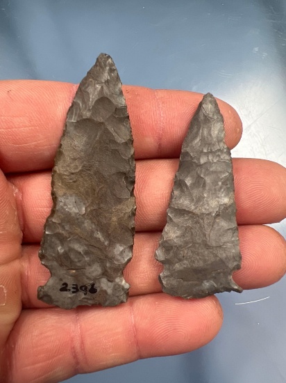 Pair of THIN Meadowood Arrowheads, Onondaga Chert, Found in New York, Longest 2 7/16"
