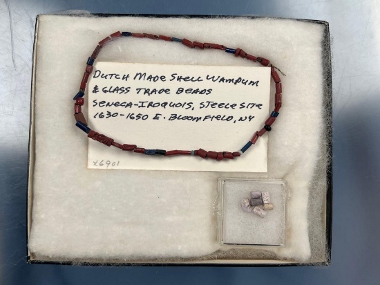 8.5" Iroquoian Trade Bead Strand, Red+Blue Straws, Wampum, Steele Site 1630-1650, New York