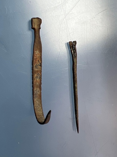 RARE Brass Fishook and Brass Needle, Found in Seneca, New York, Measures 1 5/8" long.
