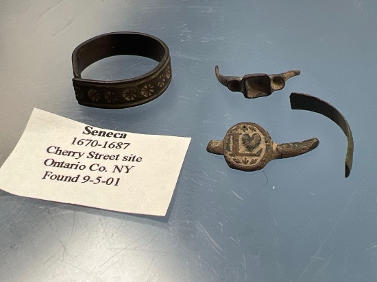 Jesuit Trade Rings + Band Ring w/Sunburst Design, Cherry St. Site, Ontario Co., New York, Beal Site