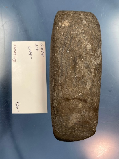 RARE Banded Slate Celt, Found in New York, Measures 6 1/8" Long, Sharp Bit