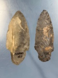 Pair of Adena Points, Chalcedony+Onondaga Chert, Found in Naples + Western New York- Longest 3 1/8