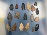 Lot of 18 Various Arrowheads, Field Grade Points, Central States of US, Longest 2 1/16