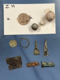 Lead and Brass Trade Artifacts, Found on Dann Site, Monroe Co., New York, Points, Scraper, Bead