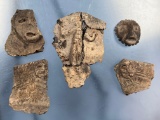 RARE Selection, Iroquoian Full Body Human Effigy + Face Maskette Effigies, Pottery Vessel Fragments