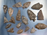 Lot of 18 Various Mainly Onondaga Chert Arrowheads, Found in New York, Longest 2 7/16