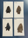 Lot of 4 Bifurcate Points, LeCroy, Rice Lobed, Found in Central+Western New York- Longest 1 13/16