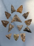 Lot of 13 Triangle Points, Arrowheads, Found in New York, Longest 1 1/8