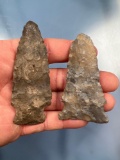 Pair of Fine Onondaga Points, Side Notch Points, Erie Co. + Monroe Co., New York- Longest 3 3/16