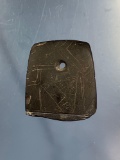 RARE Incised Salvaged Pendant, Black Slate, 1 5/8