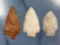 Lot of x3 Quartzite + Quartz Arrowheads, Archaic Points, Found in Virginia, Longest 2 5/8