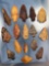 Lot of 16 Various Florida Arrowheads, Point, River Stained, Longest 3 1/4