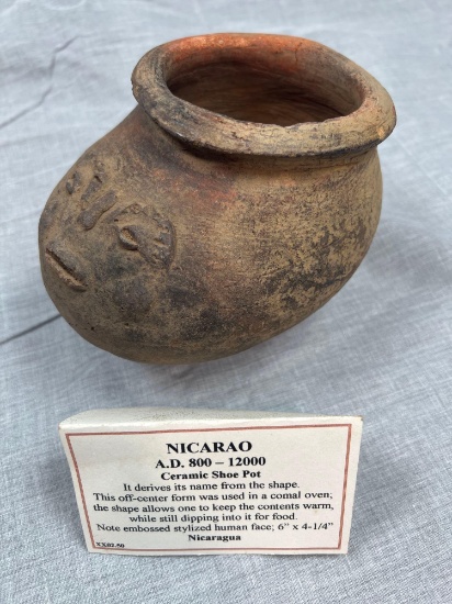 6" Nicarao Shoe Pottery Vessel, Pre-Columbian Indian Artifact, Nicaragua, Pot