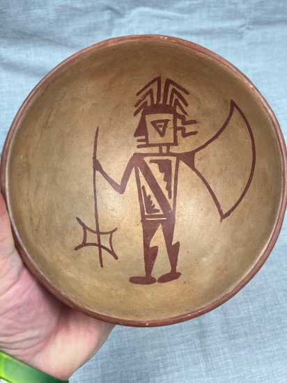 6 7/8" Cajamarca Pedestal Bowl, Pottery Vessel, Peru, Human Figurine, Pre-Columbian, Arrowhead