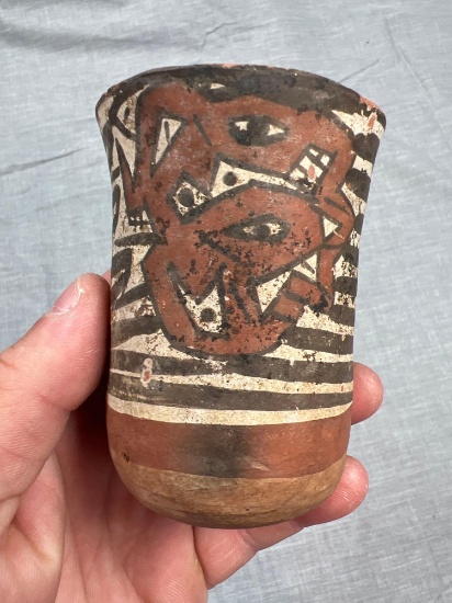 3 5/8" Chiriqui Pottery Vessel, "Alligator Ware" w/Spider Motifs, Chiriqui Panama