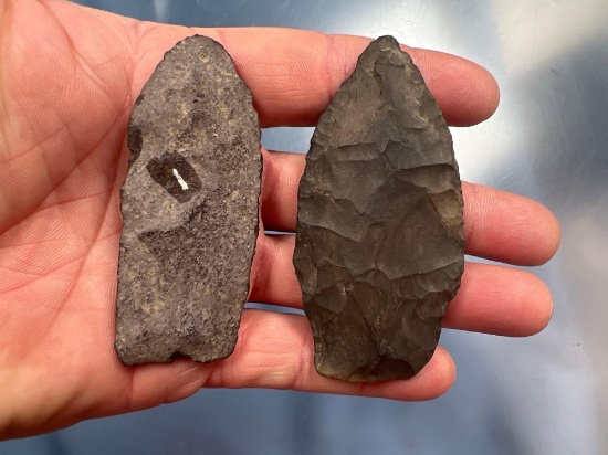 Pair of Fox Creek Lanceolate Points, Ulster Co., NY, Ex: Summers, Longest 3 1/4"