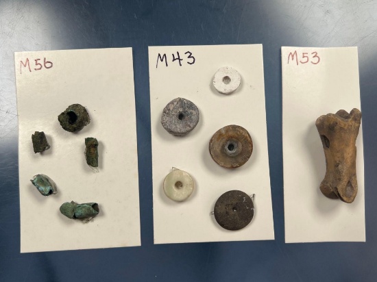 Drilled Beads, Copper, Shell, Deer Metatarsal Tinkler/Pendant, Found in New York