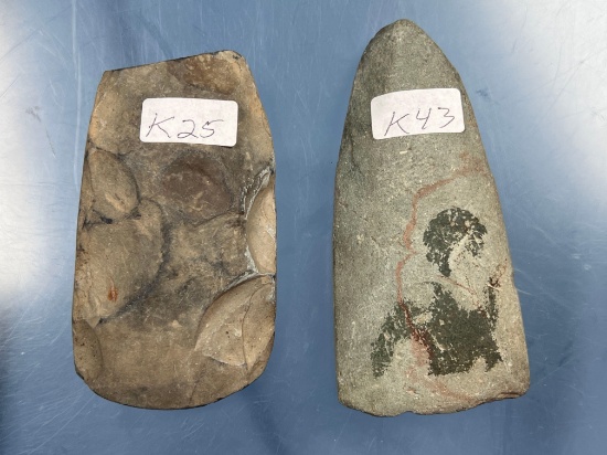 Faceted Lamoke Adze + Chipped Celt, Sinclair Farm Livingston Co., NY, Longest 4 3/8"
