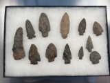 Lot of 12 Nice Onondaga Chert Arrowheads, Found in New York State, Longest 3 3/4