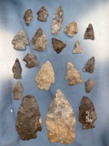 Lot of 19 Various Chert Arrowheads, Found in New York, Large Knife Measures 3 1/4