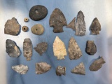 Lot of Various Arrowheads, Indian Artifacts, Found in New York, Longest 2 1/4