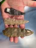 Lot of 3 Onondaga Chert Genesee Points, Found in New York State, Longest 4 5/8