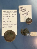Trade Artifacts, Brass Coil, Mirror Case, Hawk Bell, Boughton Hill Site, Ontario Co., NY