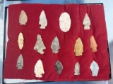 Frame of 14 Arrowheads, Larger, Found Across the US, Midwest, Central States, Longest 3 3/8