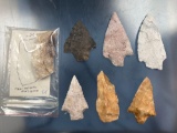 Frame of 7 Arrowheads found in Florida, Longest 3 1/8