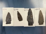 Lot of 4 Fine Brewerton Side Notch Points, Found in New York State, Cataloged
