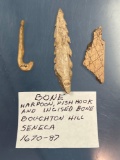 RARE Bone Fishook, Harpoon, Incised Bone, Found on Boughton Hill Site, New York