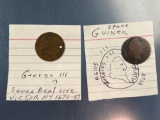 Pair of Early Coins, Found in New York, French One Sol (1715-1774) and English King George III (1790