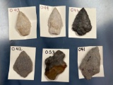 Lot of 6 Broad Style Arrowheads, Rossvilles, Morrow Mountains, Found in New York, Ex: FUNK