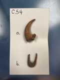 RARE Bone Fishhook and Bird Claw, Found in Brewerton, New York, Ex: Wray, 1 3/8