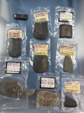 Large Lot of 9 Various Slate Pendants, Gorgets, Broken, Re-Glued, All found in in New York, COAs