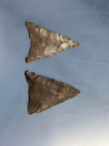 Pair of Nice Chert Triangle Points, Found in New York, x1 Onondaga Chert, Longest 1 5/16