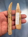 RARE Pair of Bone Pottery Stylists, Clay Working Tools, Found in Stockbridge, New York, Longest 4 7/