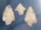 Lot of 3 SERRATED Quartz Archaic Stem Points, Quartz Crystal, North Carolina, Longest 2 1/4