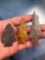 Lot of 3 Nice Archaic Stem Points, Quartzite, Jasper, Argillite, Longest is 3 1/4