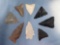 x8 Very Nice Quality Points, Arrowheads, Bifurcate, Triangles, Berks Co., PA Ex: Wessner