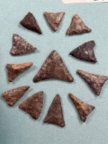 Lot of 12 FINE Chert Triangle Points, Levannas, EXCELLENT Condition, Broome Co, New York