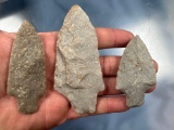 x3 Nice Quartzite Archaic Stem Points, Lancaster Co., PA, Ex: Lovekin, Young, Longest 3 5/8