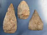 Lot of 3 NICE Quartzite Blades, x2 Tear Drop Shape, Lanc. Co., PA, Ex: Lovekin, Young, Longest 3 3/4