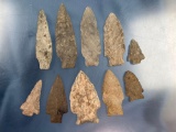 Lot of 10 Archaic Points Found in Washington Boro, PA Longest 3 3/8