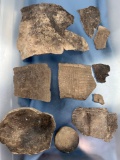 Lot of 9 Larger Susquehannock Pottery Vessel Shards, WB Village Site, Ex: Henry
