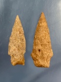 Pair of Fine Honey Quartzite Bare Island Points, Lancaster Co., PA, Ex: Madeira, Longest 2 1/4