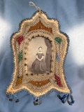 RARE Iroquoian Beaded Picture Frame, Historic Haudenosaunee Artists, 1890's, Mowhawk, Niagra Falls