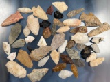 Lot of 47 Various North Carolina Arrowheads, Blades, Largest in the Lot Measures 3