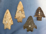 IMPRESSIVE Lot of x4 Stanley Points, Serrated, Rhyolite, Well-Made, North Caroline, Longest 2 7/8